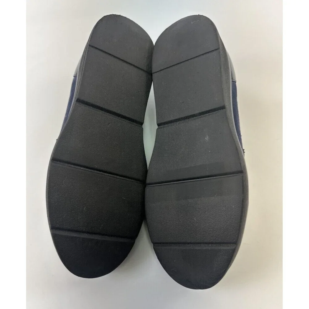 Bzees Fast‎ Track Platform Loafer Navy Blue Faux Suede Wedge Slip On Womens 10